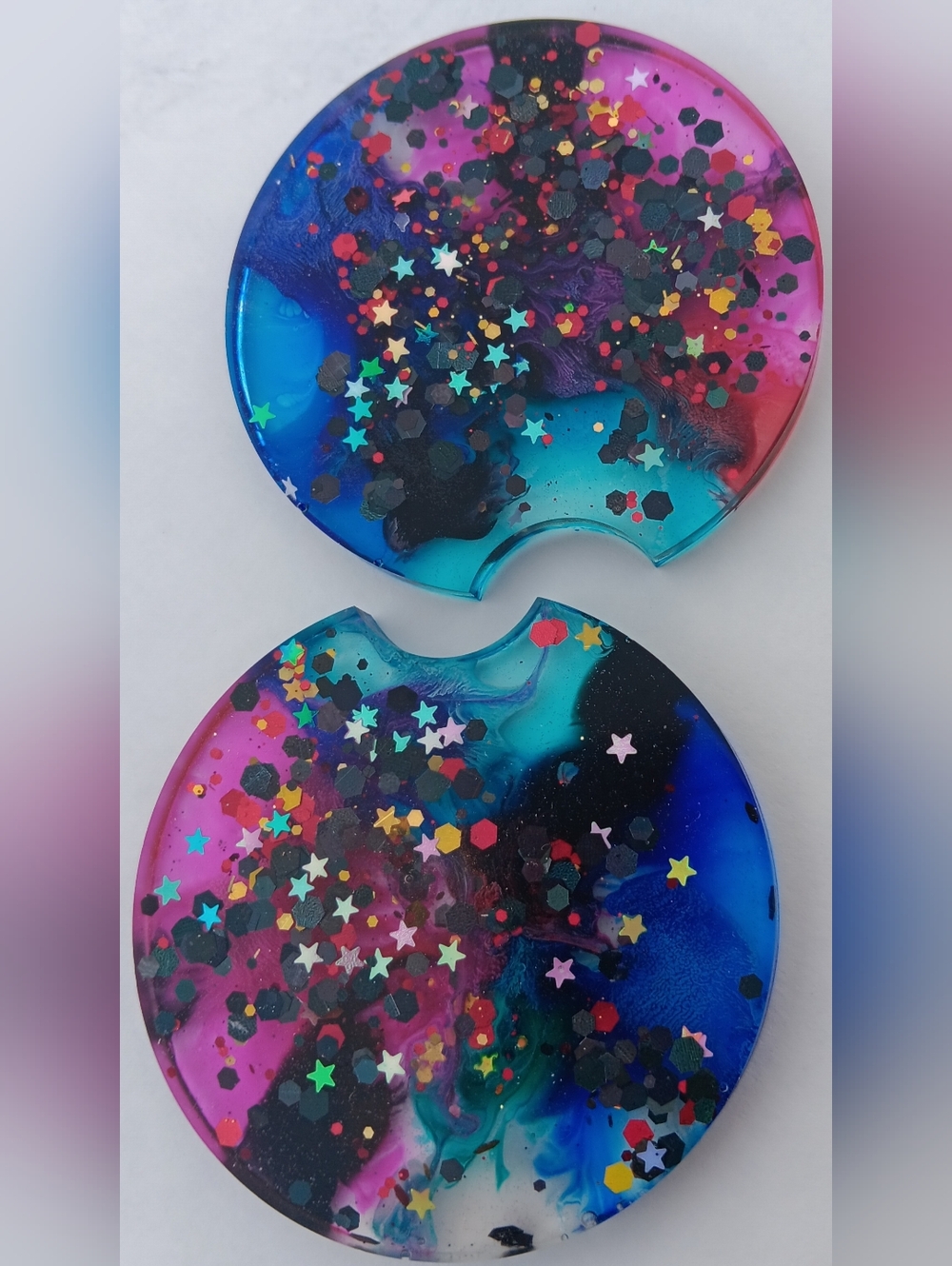 Galactic Resin Car Coasters - Pink Blue Teal with Star Glitter